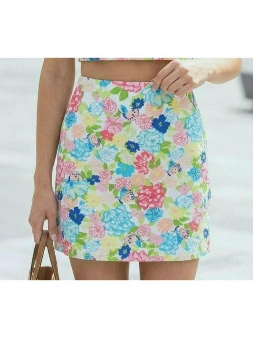 Talbots Floral A-Line Cotton Pique Stretch Short Skirt 16W Coastal Preppy Pastel